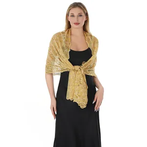 Elegant gold sequined embroidered shawl wrap for wedding evening dresses