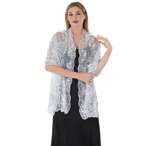 Elegante stola in pizzo con fiori e paillettes argentate per matrimoni e eventi serali