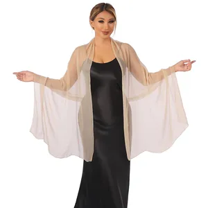 Women's Elegant Sheer Tulle Shawl Lightweight Flowy Evening Dress Wrap For Wedding Banquet Party Bridesmaid Bridal Qipao Scarf