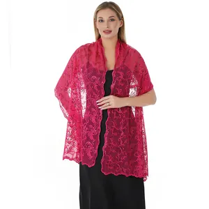 Elegant magenta lace shawl with sequin embroidery detail for formal evening dresses