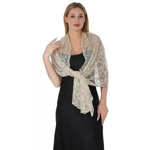 Elegant champagne sequin embroidered mesh shawl for wedding guest evening dress