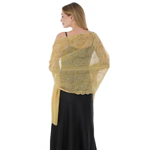 Elegant gold sequined shawl with plum blossom embroidery for weddings and parties
