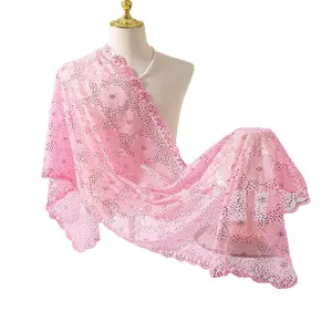 Elegant pink lace shawl with sequin plum blossom embroidery for bridal evening gowns