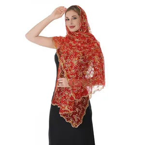 Elegant red embroidered lace shawl with sequins for wedding and gala evening formal wear