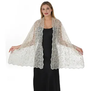 Elegant champagne sequin embroidered lace shawl wrap for bridesmaids evening gowns