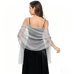 Elegante stola in organza grigio argento per abiti da sera e cerimonie nuziali