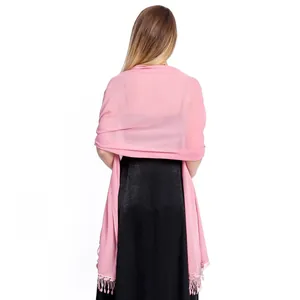 Back view of elegant pink chiffon lace shawl wrap for bridesmaid evening dress decor