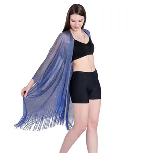Elegant royal blue metallic tassel shawl cover-up for beach bikini resort swimwear