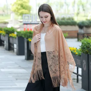 Elegant floral lace shawl wrap with tassels for bridal evening dress or casual daily wear