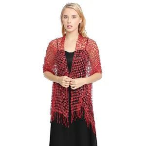 Elegant red sequined tassel shawl wrap designed for evening party dresses and events
