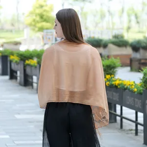 Elegant sheer beige lace shawl wrap for wedding bridal gown or casual evening wear