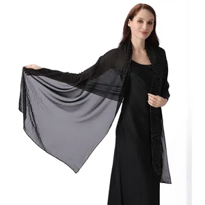 Eleganter schwarzer Chiffon-Schal mit glitzernden Hot-Drill-Steinen für Abendkleider