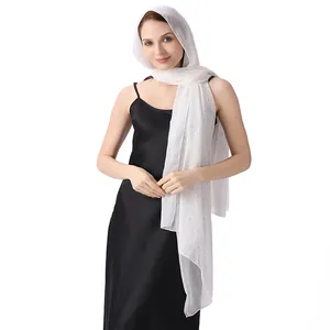 Elegant white chiffon shawl with silver wire and rhinestones for evening dresses