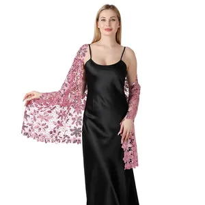 Elegante scialle in pizzo rosa con paillettes per i matrimoni e gli abiti da sera