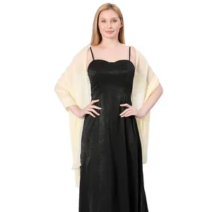 Elegant light yellow sheer chiffon shawl wrap for wedding bridesmaid evening party dress