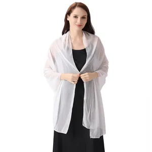 Elegant white chiffon shawl with silver wire and delicate rhinestones for evening gala dresses