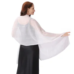 Back view of elegant white chiffon shawl with silver threads and shimmering rhinestones