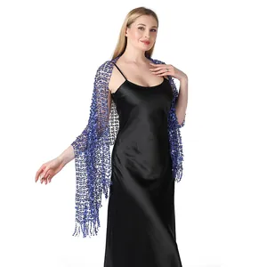 Elegant royal blue sequin embroidered shawl wrap for women formal evening party dresses