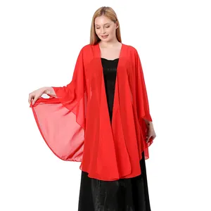 Elegant flowing red chiffon shawl detail for bridal bridesmaid evening dress gowns