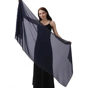 Eleganter marineblauer Chiffonschal mit funkelndem Strassstein-Sternenhimmel-Muster