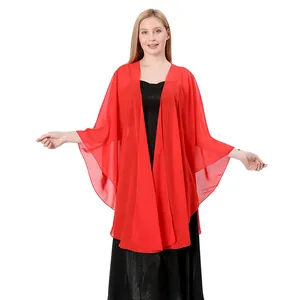 Elegant red chiffon wedding shawl wrap for bridesmaids and formal evening dresses