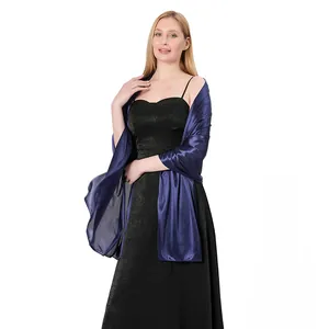 Elegant navy blue satin shawl wrap for evening gowns and bridal party bridesmaids wear