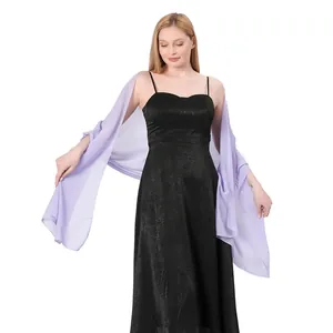 Elegant lavender chiffon shawl styled with a black evening dress for parties and weddings.