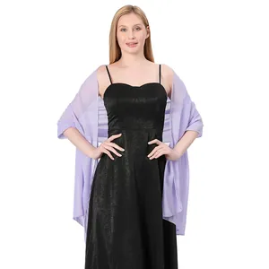 Lavender chiffon evening wrap shawl elegantly draped over a formal black dress
