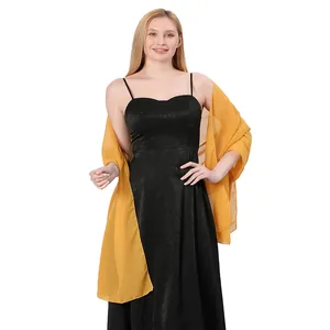 Elegant mustard yellow chiffon long shawl wrap for evening dresses and parties