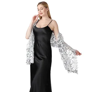 Elegante scialle in pizzo con paillettes argento per abiti da sera e per matrimoni