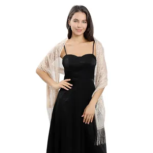 An elegant bridal champagne lace evening shawl scarf with tassels for party dresses