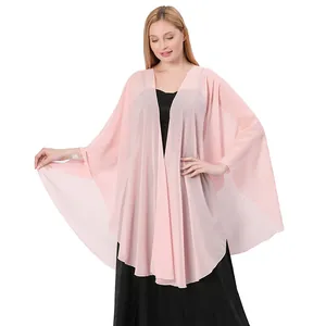 Detail view of a pink chiffon shawl wrap for bridesmaids, elegant wedding evening accessory.