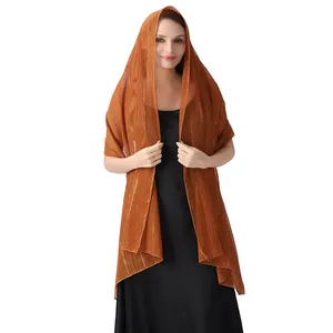 Elegant orange chiffon shawl with silver metallic threads and sparkly rhinestones