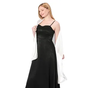 Elegant long white satin shawl for bridal wedding evening dresses and party events