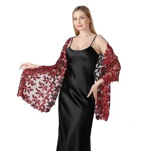 Elegante scialle di pizzo rosso con paillettes per abiti da sera da sposa e occasioni