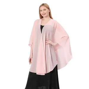 Detailed view of an elegant light pink sheer chiffon shawl wrap for evening dresses