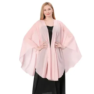 Elegant pink chiffon shawl cape on female model, bridal bridesmaid wedding accessory