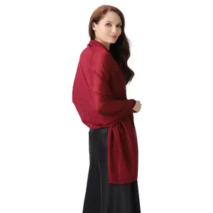 Elegant burgundy chiffon shawl with silver silk and sparkling rhinestones for evening dresses