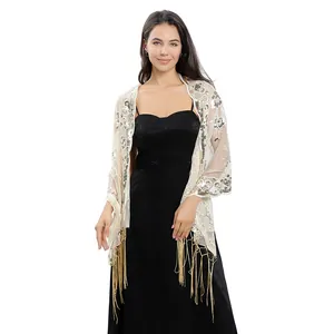 Elegante sjaal met pailletten en lange franjes voor bruids- of avondkleding