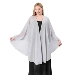 Elegant silver grey chiffon shawl wrap for bridal bridesmaid evening dresses accessory