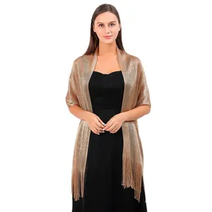 Sparkling gold metallic fringe shawl pashmina for elegant wedding and party evening wear
