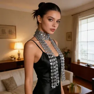 Sparkling silver sequin scarf neckpiece accessory for glamorous parties and evening events