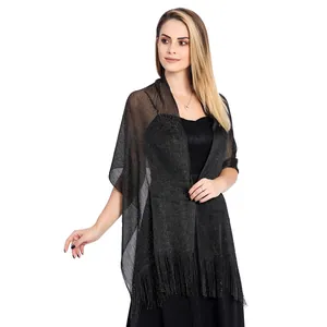 Elegant black metallic shawl wrap with fringe tassels for formal evening wedding party