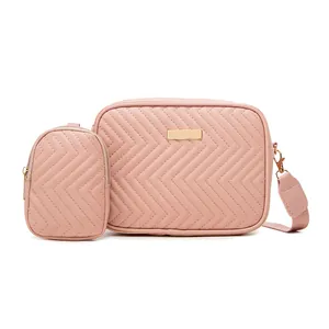 Juego de 2 bolsos para cámara acolchados en rosa con correa de hombro ajustable