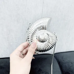 Fashionable silver conch shaped acrylic mini chain bag with metallic finish for kids