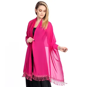 Elegant fuchsia pink chiffon shawl with lace trim for bridesmaids and evening dresses