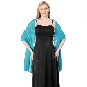 Elegant teal chiffon evening shawl wrap perfect for bridesmaids and wedding guest parties