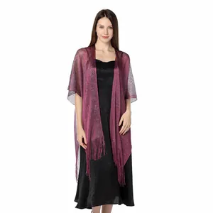 Elegant metallic glitter shawl with fringes for evening dresses and formal wear events.