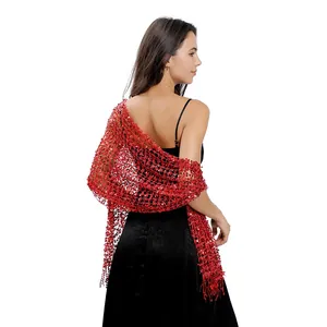 Elegant red sequin tassel shawl wrap for formal evening party gowns and gala dresses.
