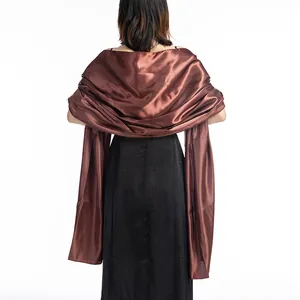 Back view of elegant brown satin shawl wrap for evening wedding dresses